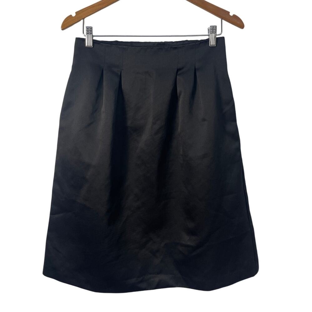 HM Womens Black Pleated A-Line Satin‎ Skirt Size 8 Mid-Length Career Evening